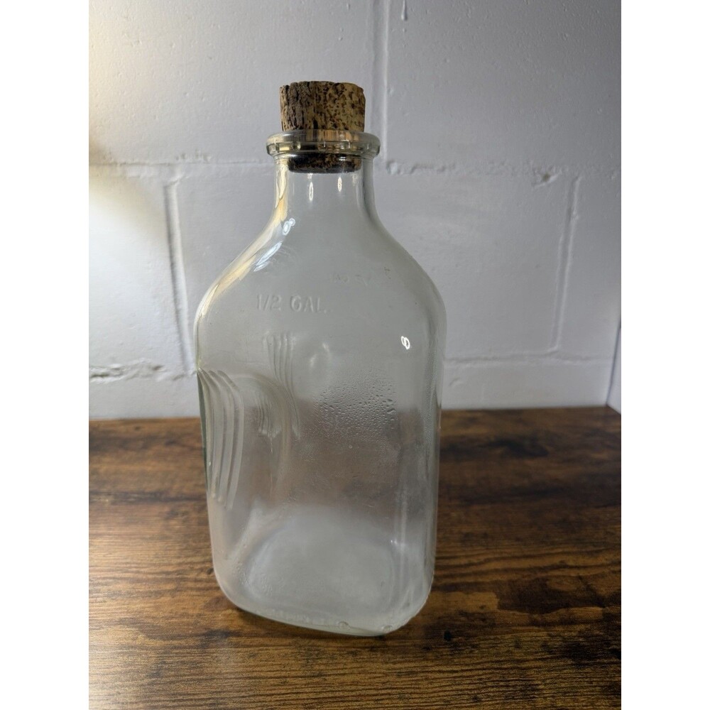 Vintage 1/2 Gallon Glass Jug Bottle Embossed Half Gallon Pantry Farmhouse Decor